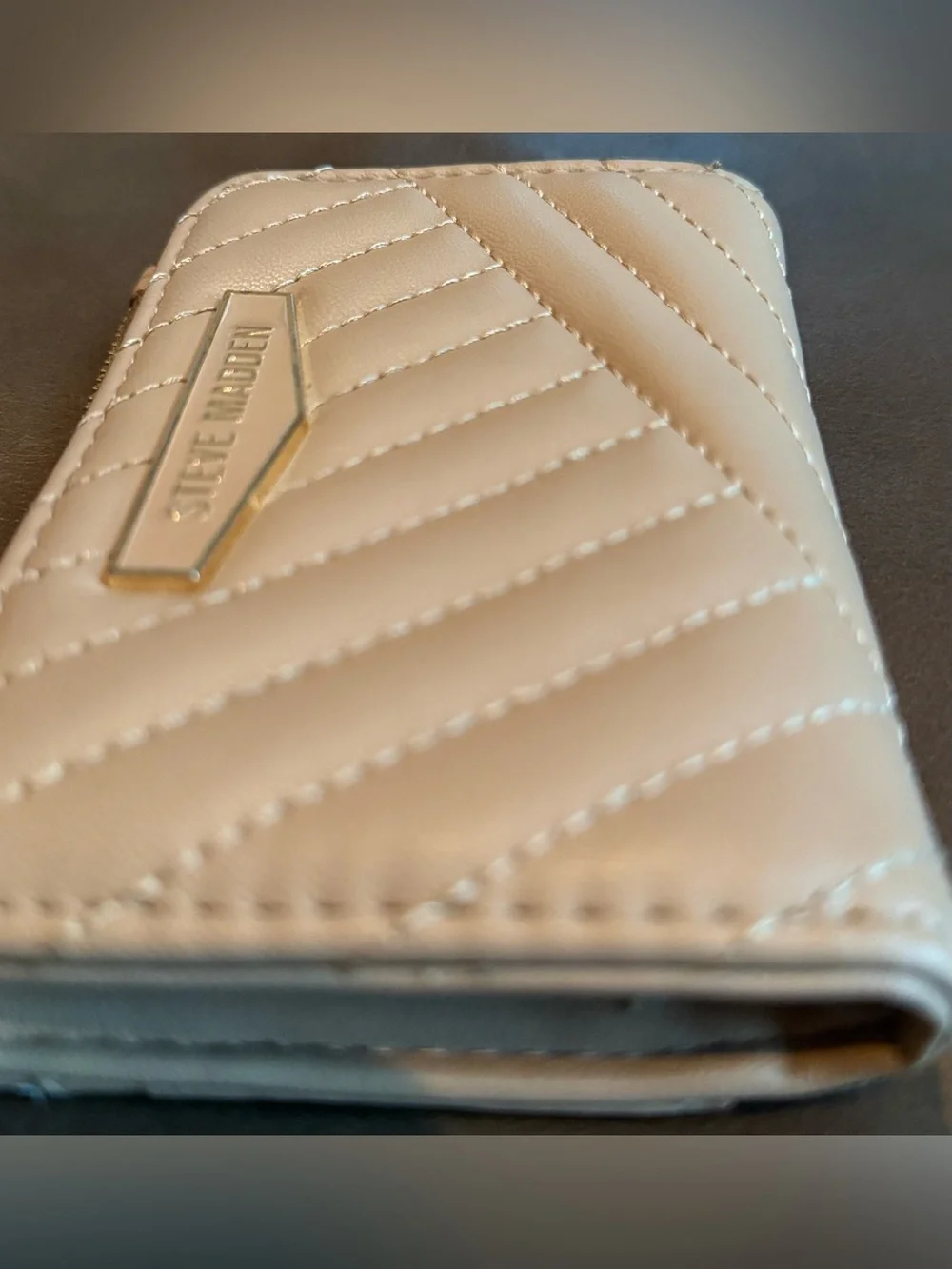 Steve Madden Cream Quilted Wristlet Clutch with Gold Detail